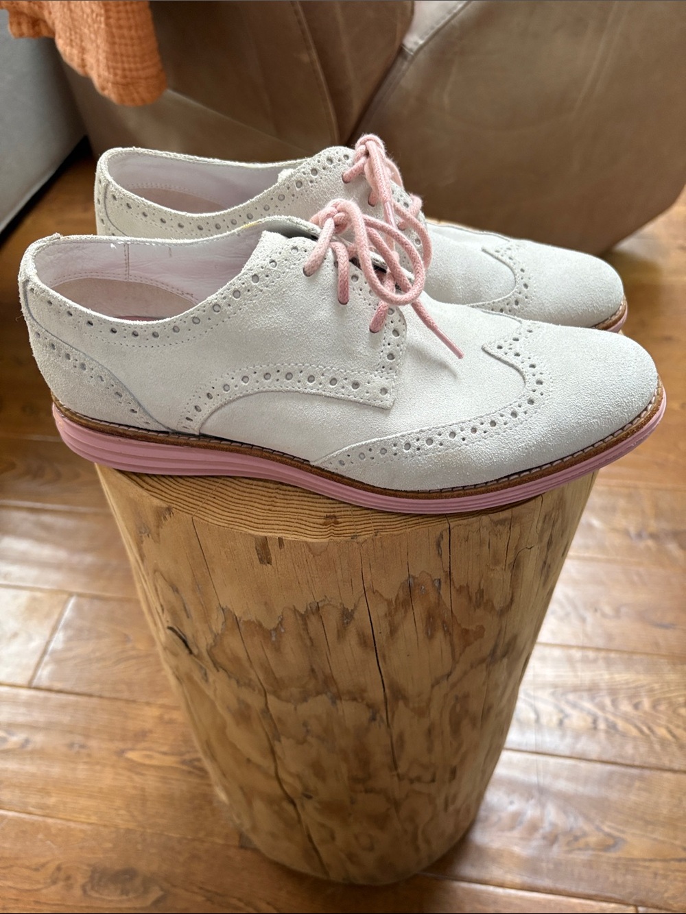 Cole Haan Lunagrand Women’s Wingtip Oxfords in White with Pink Accents